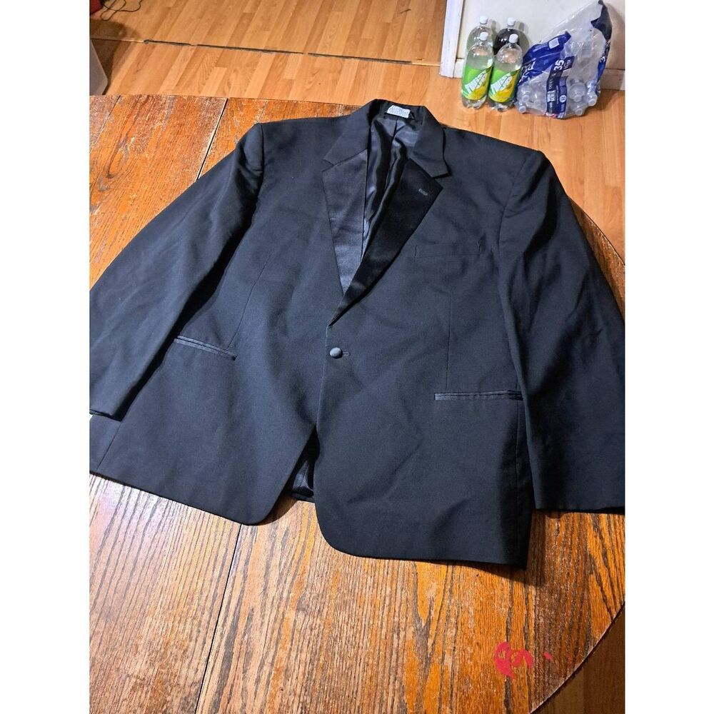 52 Regular Jean Yves Black Long Sleeve 1 Button Tuxedo Coat Suit Jacket